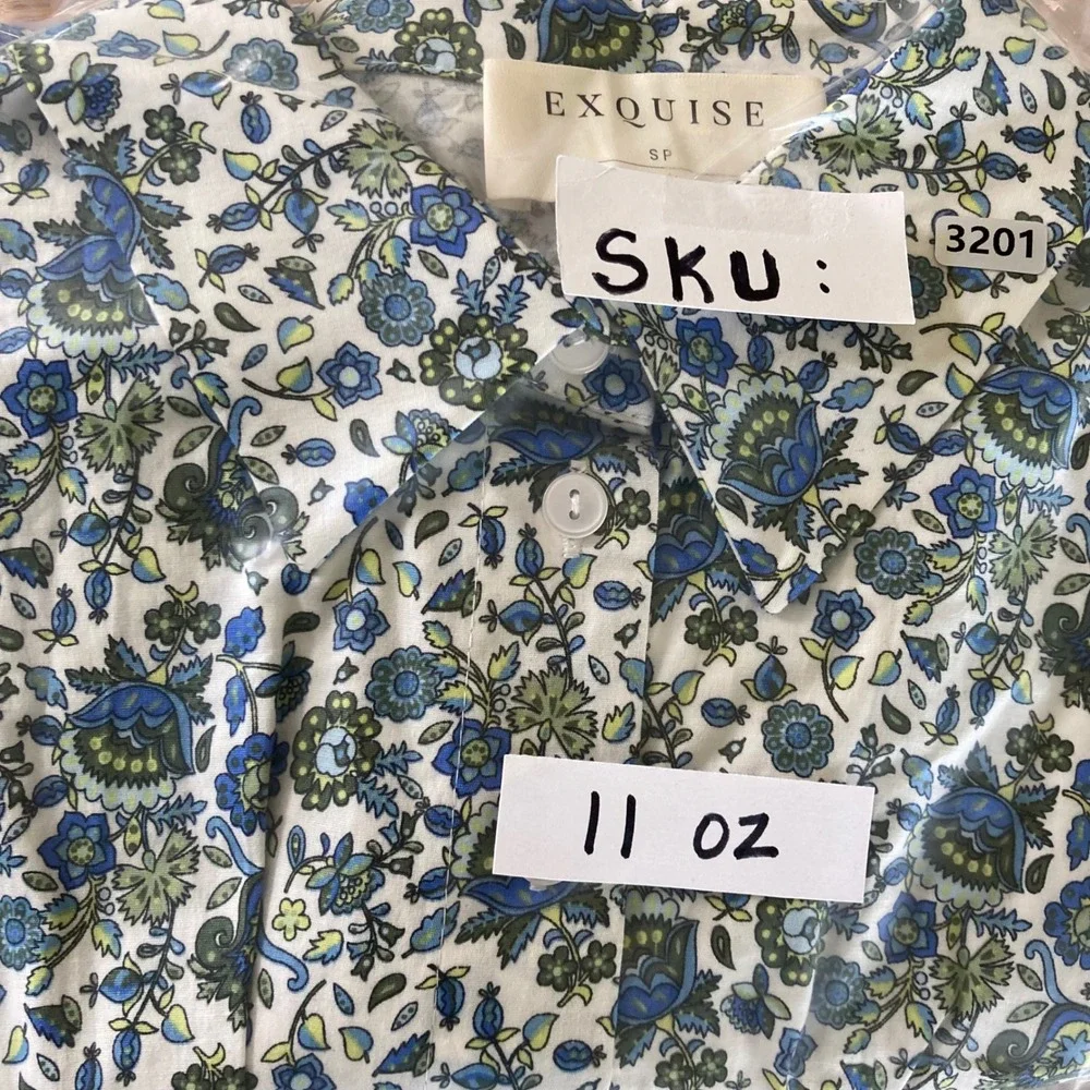Exquise Janice Dress Blue Green Floral Paisley Button Front Shirt Dress Sz SP - Picture 9 of 9